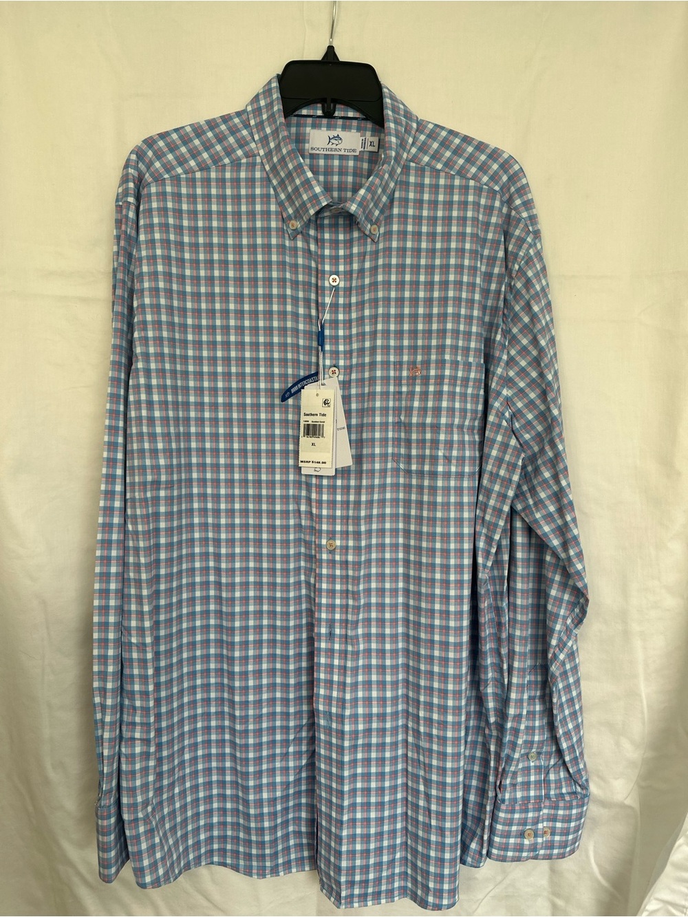 Southern Tide Men’s Blue and Pink Plaid Button-Down Shirt